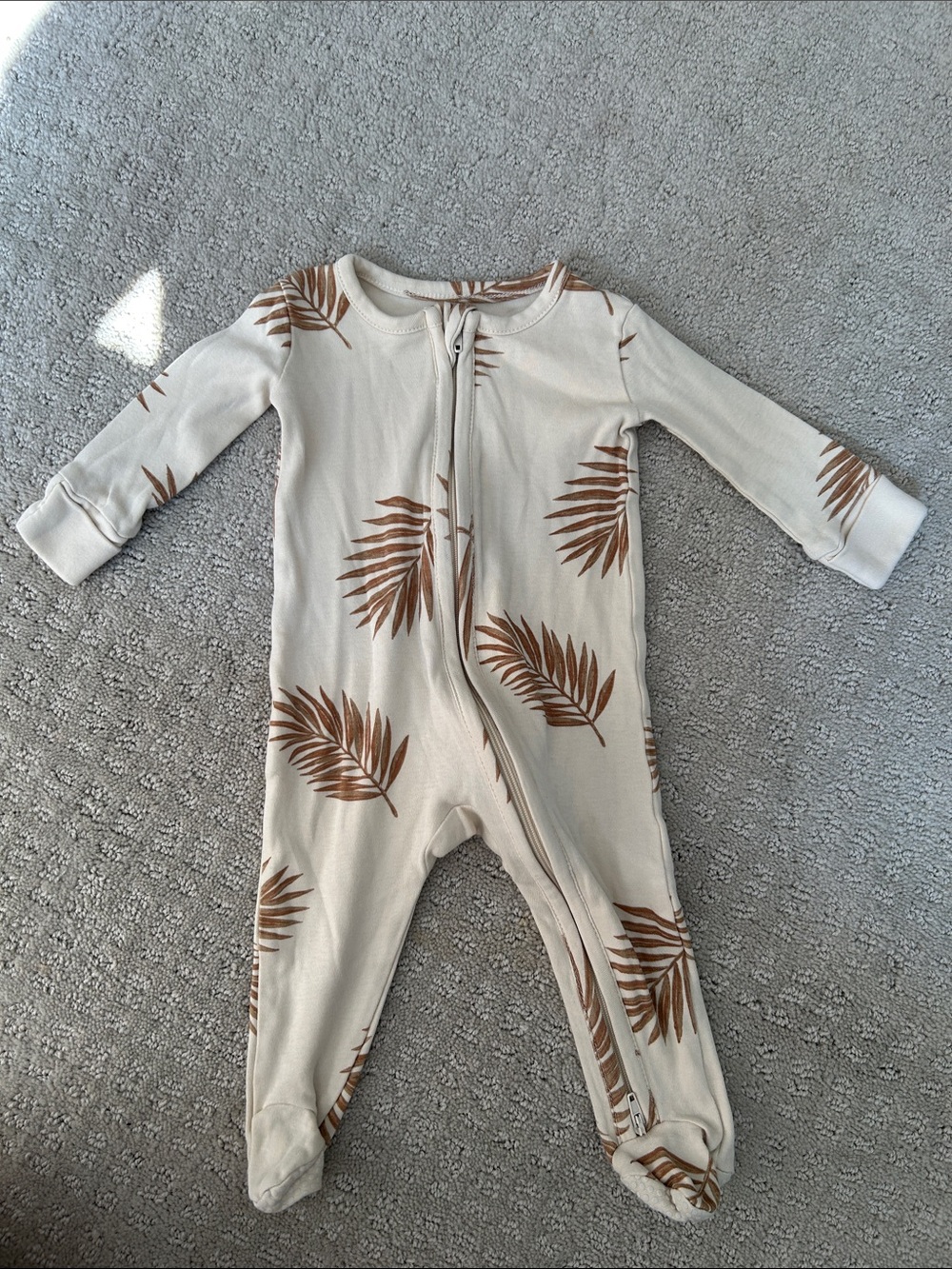 Colored Organics Cream and Brown Palm Print Footed One-Piece for Kids